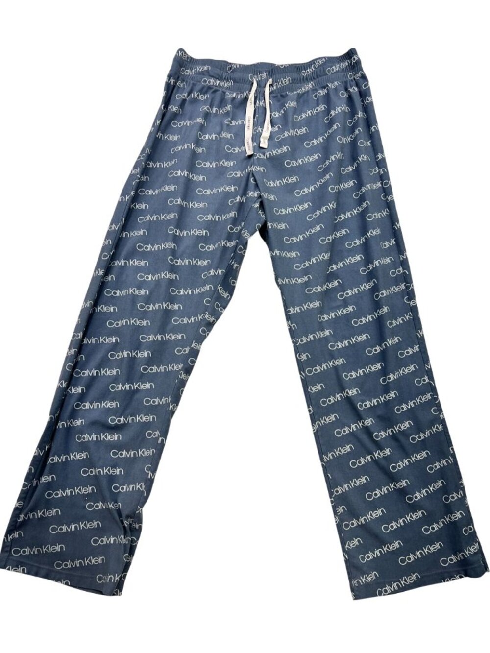 Calvin Klein Women's Drawstring Pajama Pants Stretch Blue White Logo Print